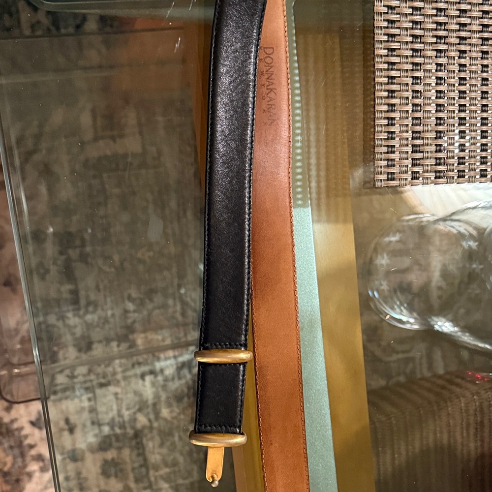 Donna Karan Vintage Black and Gold Brass Belt